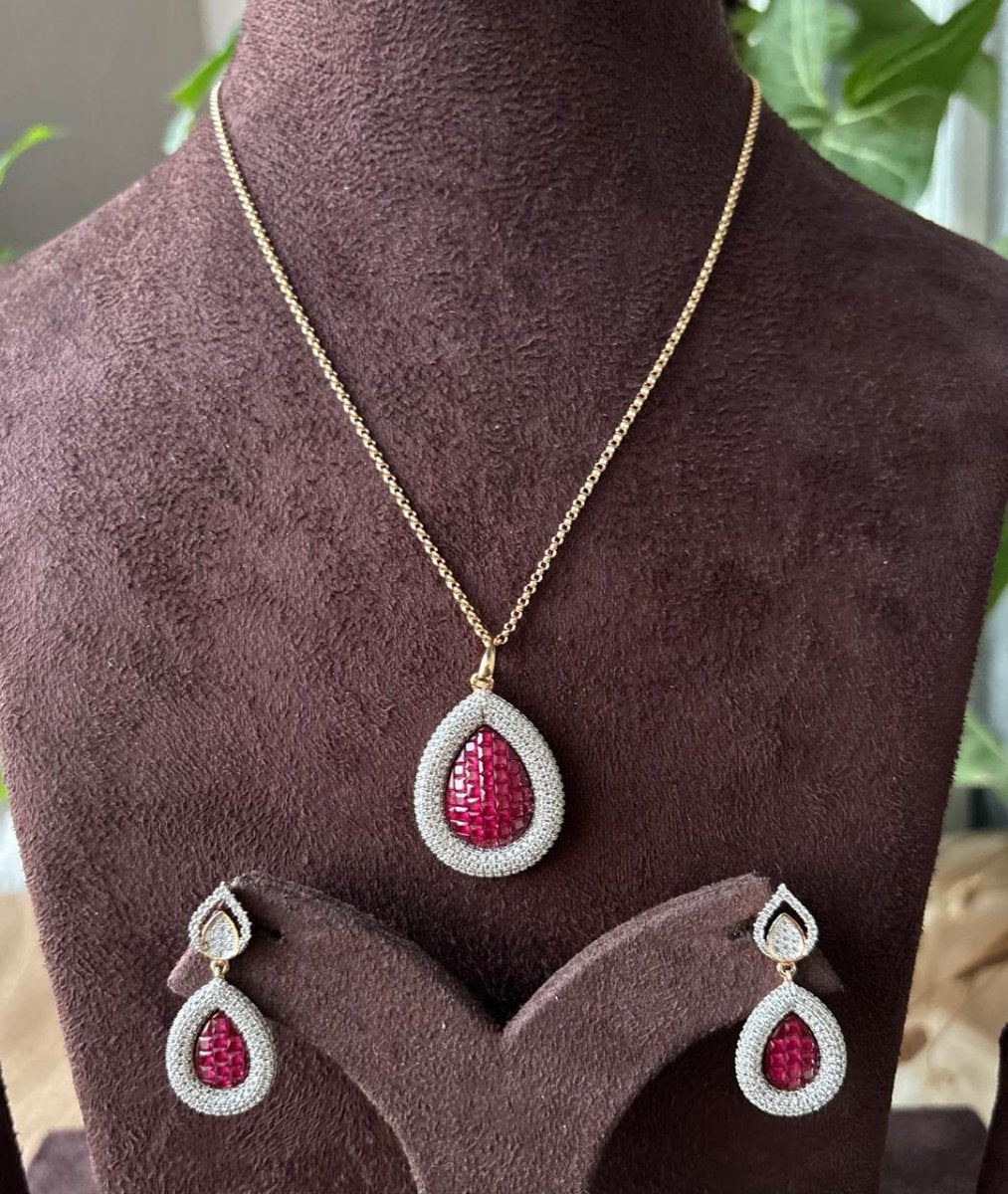 Radiant Ruby and Diamond Necklace Set - A Touch of Elegance - MR Jewels