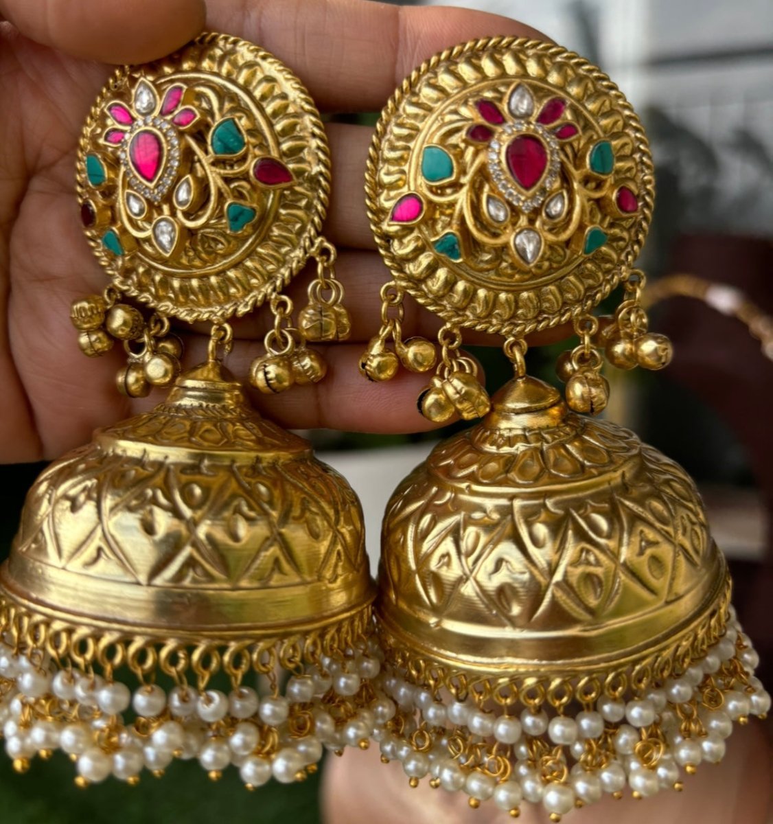 Rajputi Grandeur Golden Big Jhumka Earrings - MR Jewels