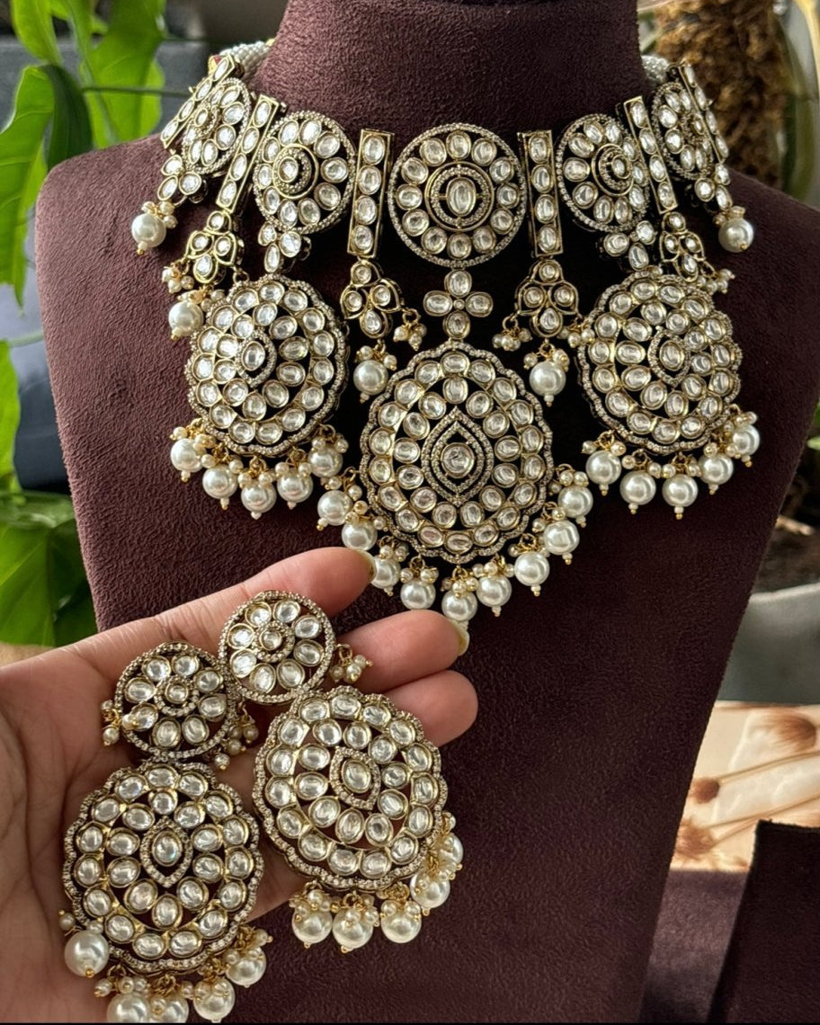 Rajwada Elegance Pearl Choker Set with maangtika and earrings - MR Jewels