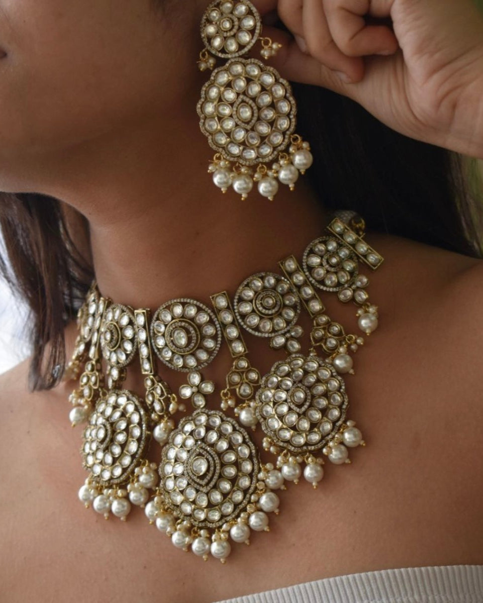 Rajwada Elegance Pearl Choker Set with maangtika and earrings - MR Jewels