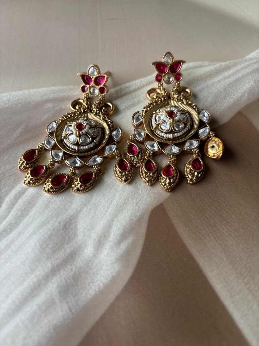 Rajwadi Traditional Necklace Set with Intricate Design | Elegant Gold and Ruby Jewellery - MR Jewels