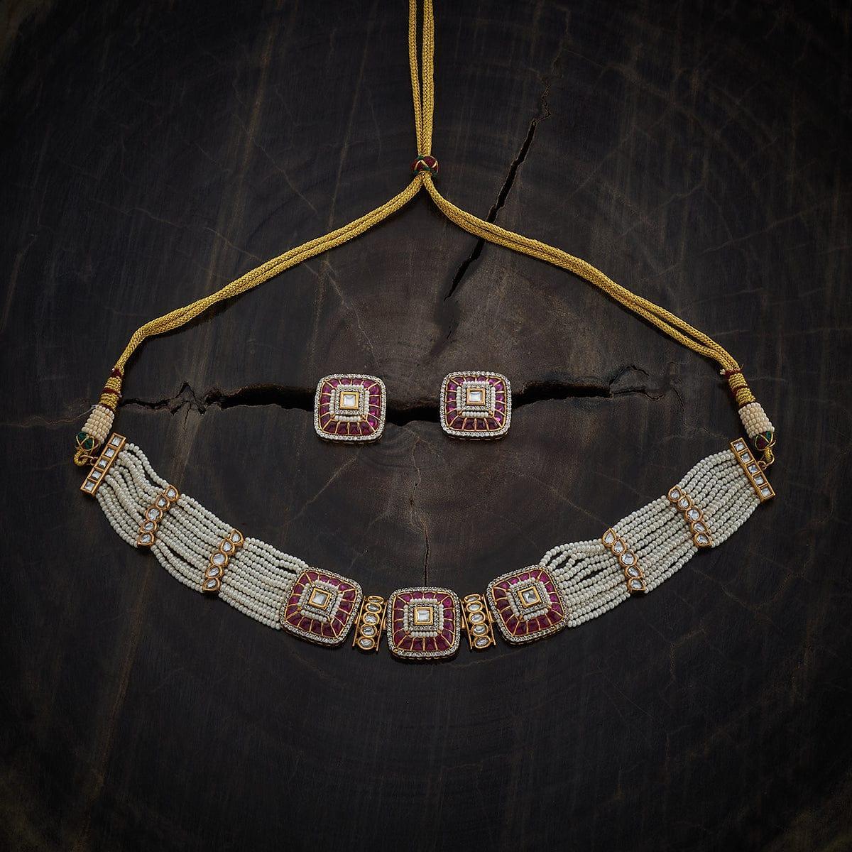 Rectangle Pattern Kundan Chocker Necklace - MR Jewels