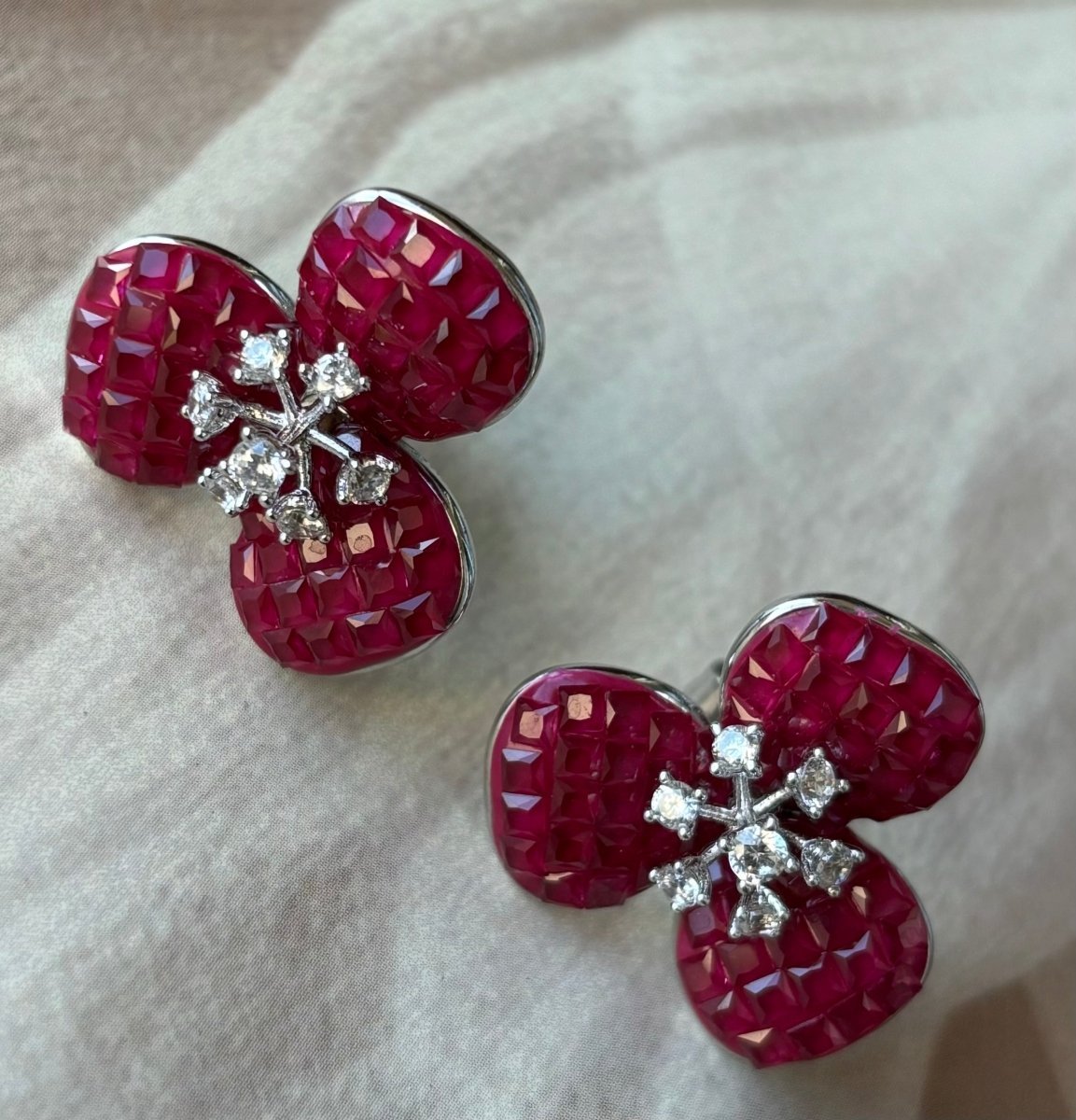 Red Ruby Earrings with invisible setting - MR Jewels