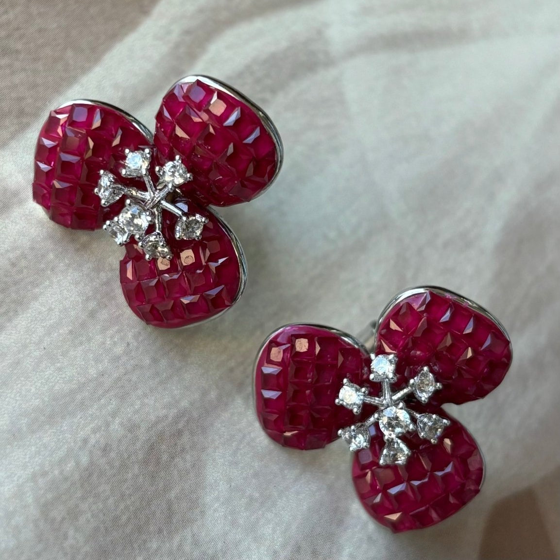 Red Ruby Earrings with invisible setting - MR Jewels