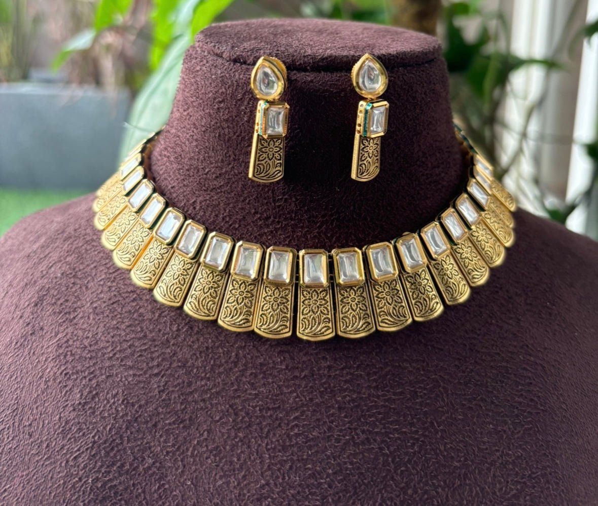 Regal Heritage Square Kundan Necklace Set - MR Jewels