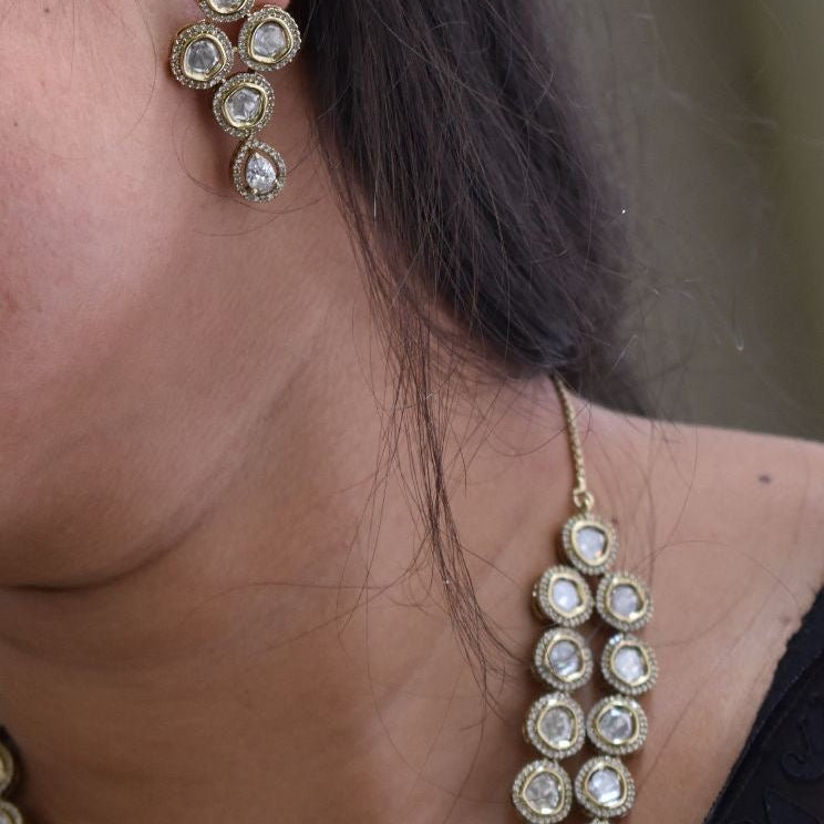 Royal Allure Double Strand Polki Necklace Set - MR Jewels