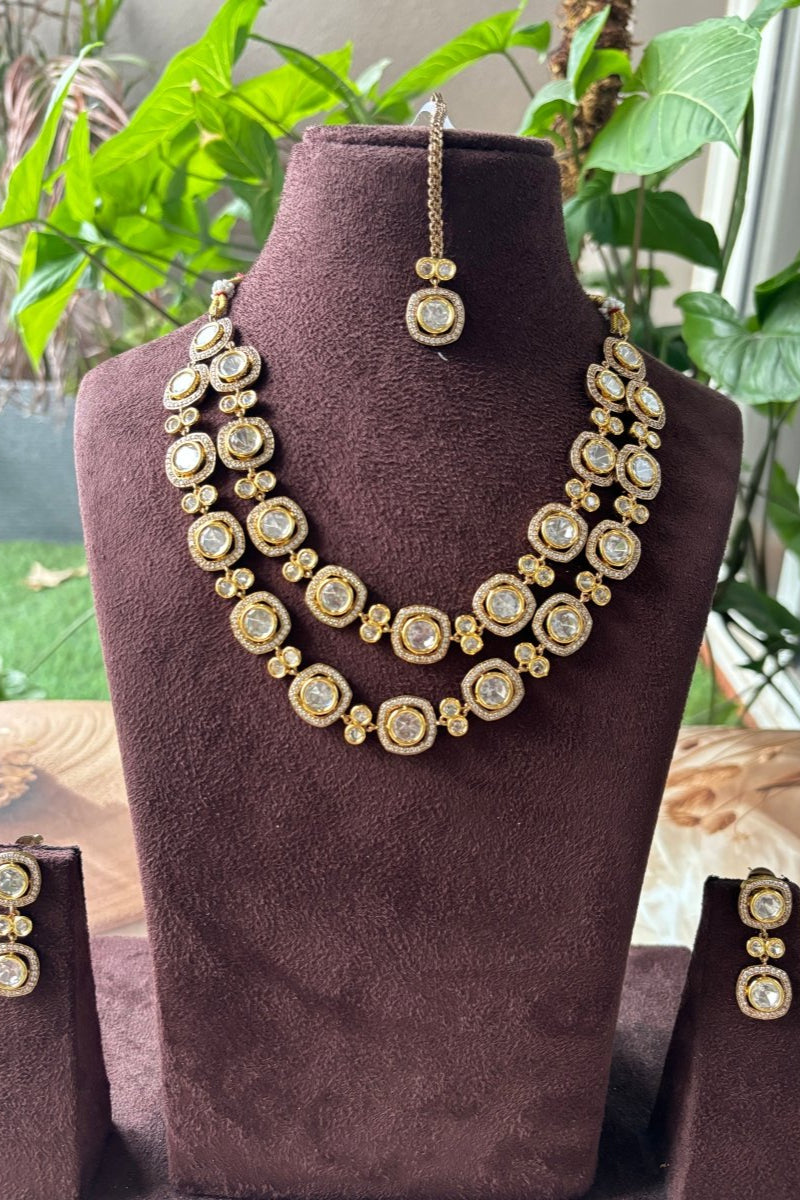 Royal Embrace double layered Kundan Necklace Set - MR Jewels