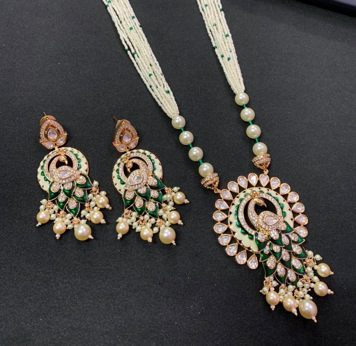 Royal Peacock Necklace Set with Pearls and matching earrings - MR Jewels