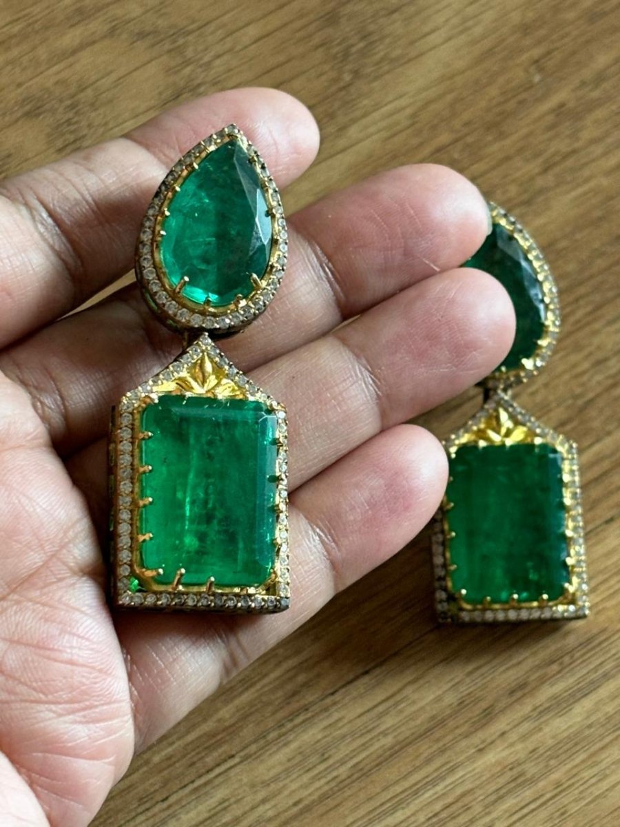 Ruby and Emerald Victorian Dangler Earrings Plated with micron Gold - MR Jewels