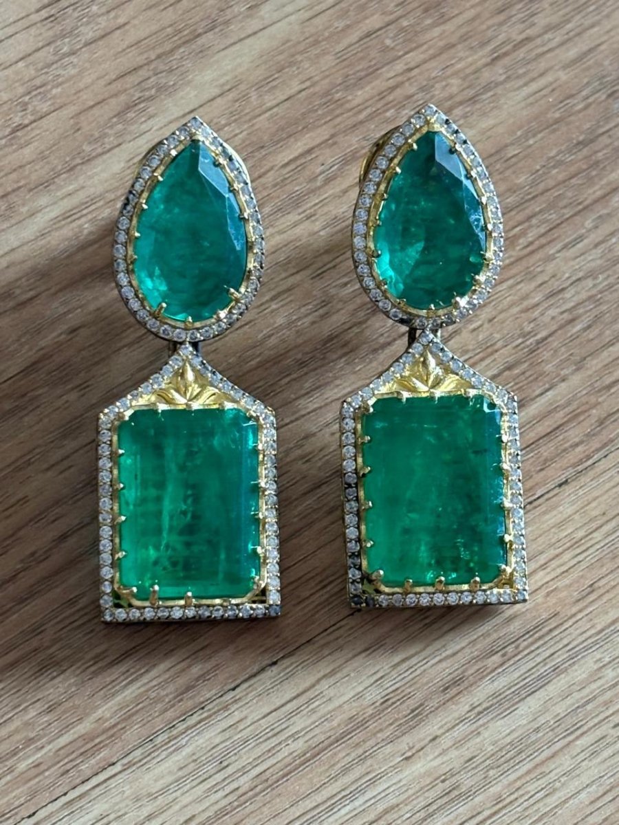 Ruby and Emerald Victorian Dangler Earrings Plated with micron Gold - MR Jewels