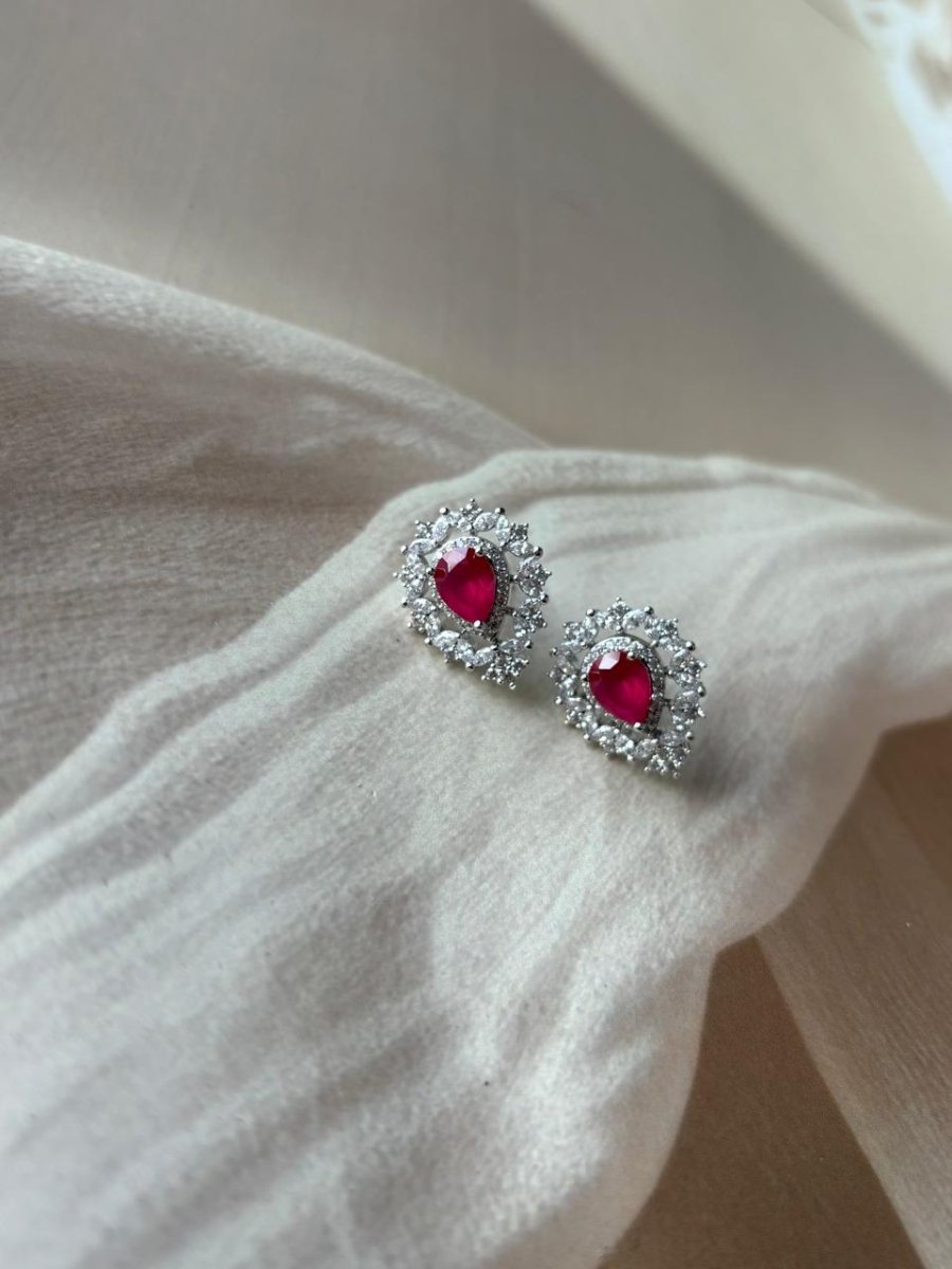 Ruby diamond earrings - Platinum plated - MR Jewels