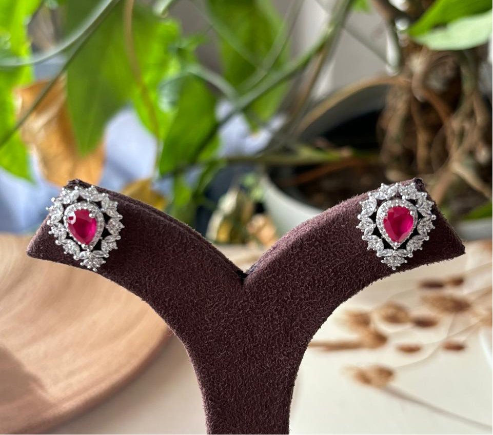 Ruby diamond earrings - Platinum plated - MR Jewels