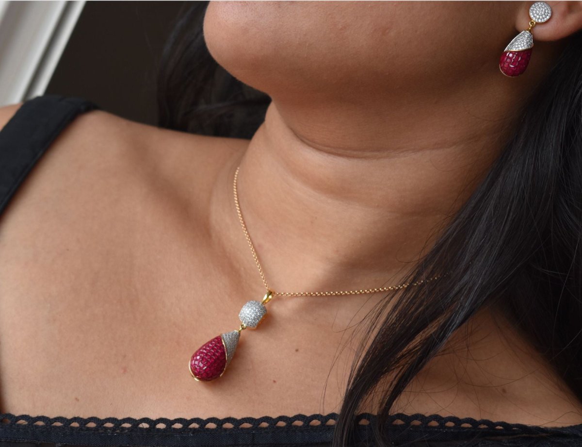 Ruby drop pendant with lovely earrings - MR Jewels