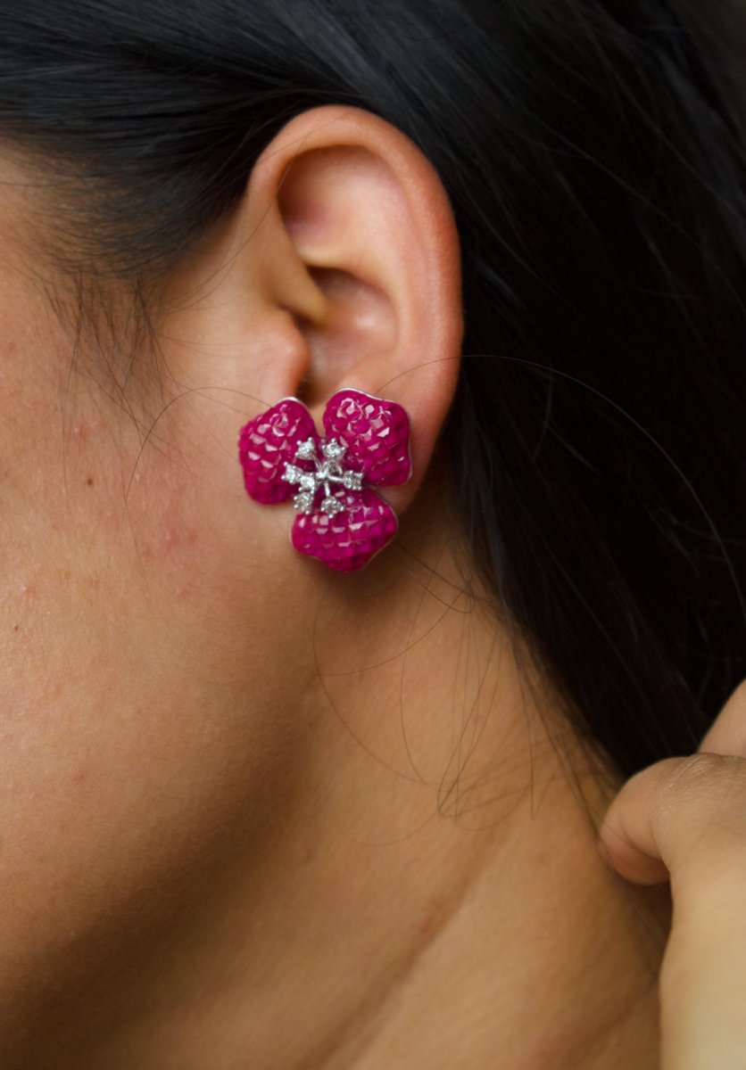 Ruby Earrings with invisible setting - MR Jewels