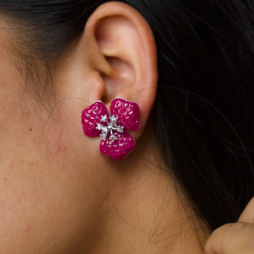 Ruby Earrings with invisible setting - MR Jewels