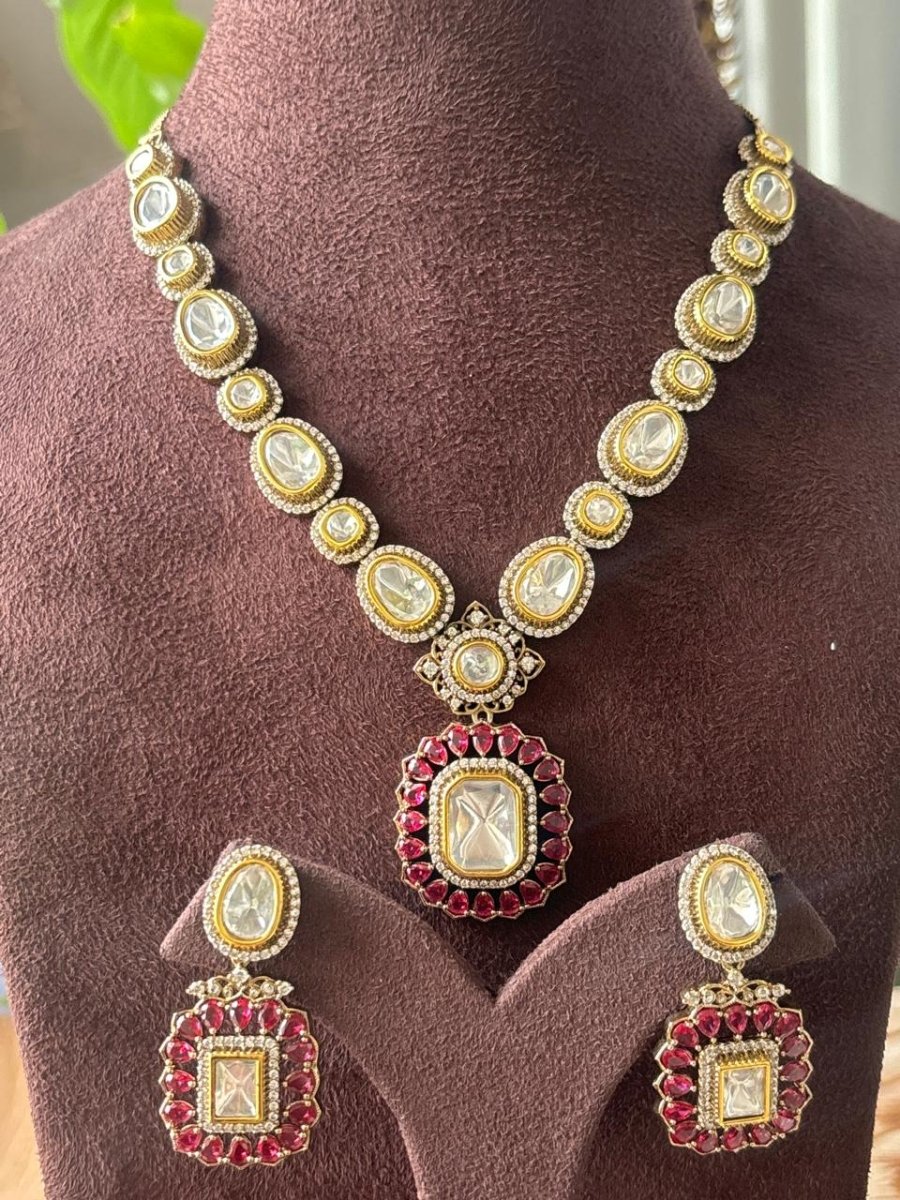 Ruby, Emerald, and Crystal Necklace Set - MR Jewels