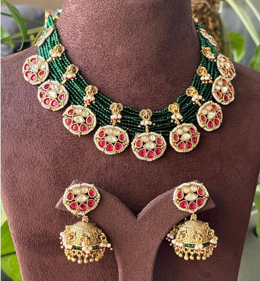 Ruby Green Antique Necklace Set - MR Jewels