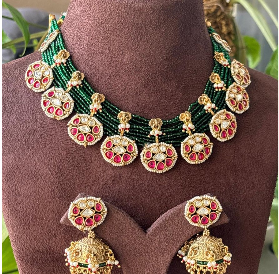 Ruby Green Antique Necklace Set - MR Jewels