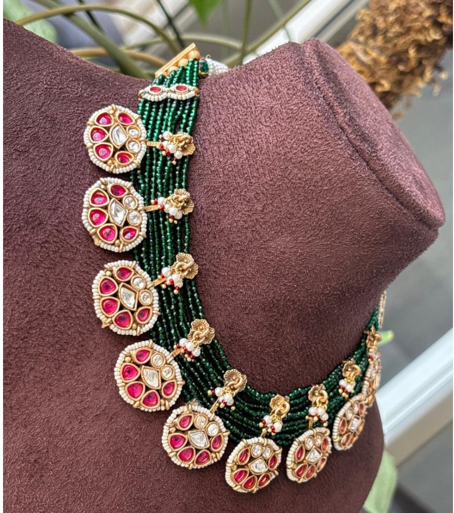 Ruby Green Antique Necklace Set - MR Jewels