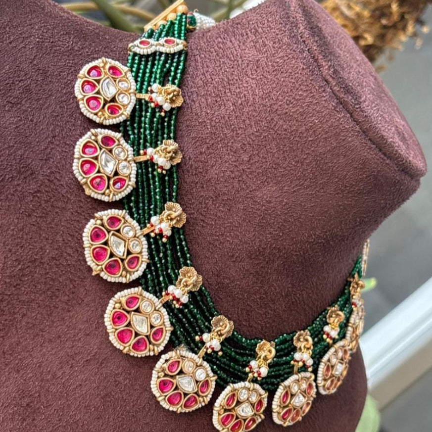 Ruby Green Antique Necklace Set - MR Jewels