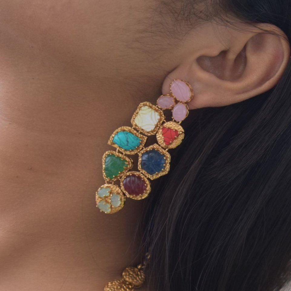 Sabyasachi inspired multi carved stone Cocktail necklace set - MR Jewels