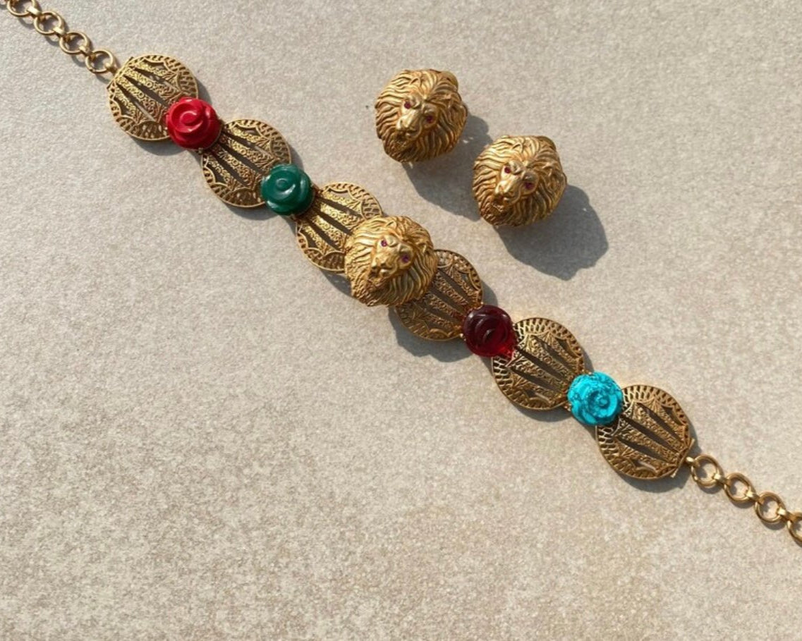 Sabyasachi - Inspired Navratan Lion Choker Necklace /Headband - MR Jewels