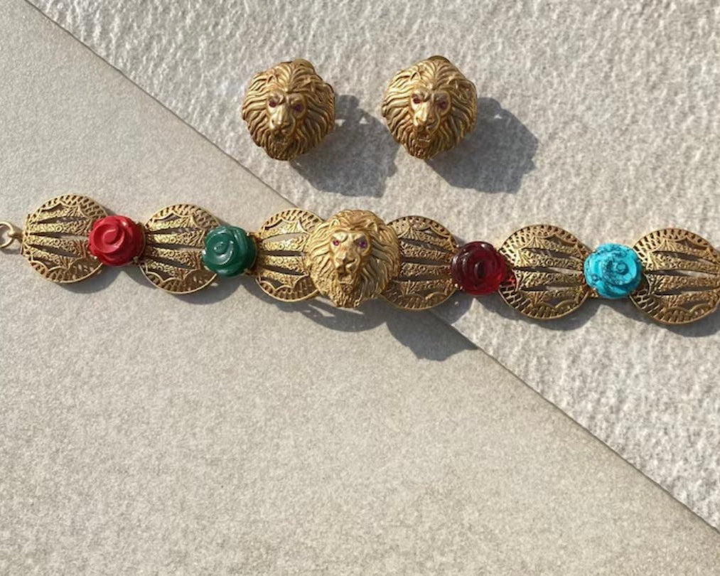 Sabyasachi - Inspired Navratan Lion Choker Necklace /Headband - MR Jewels