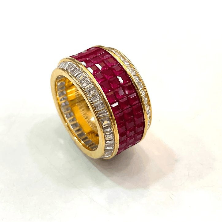 Stunning gold Plated ring, adorned with vibrant rubies and sparkling diamonds. - MR Jewels