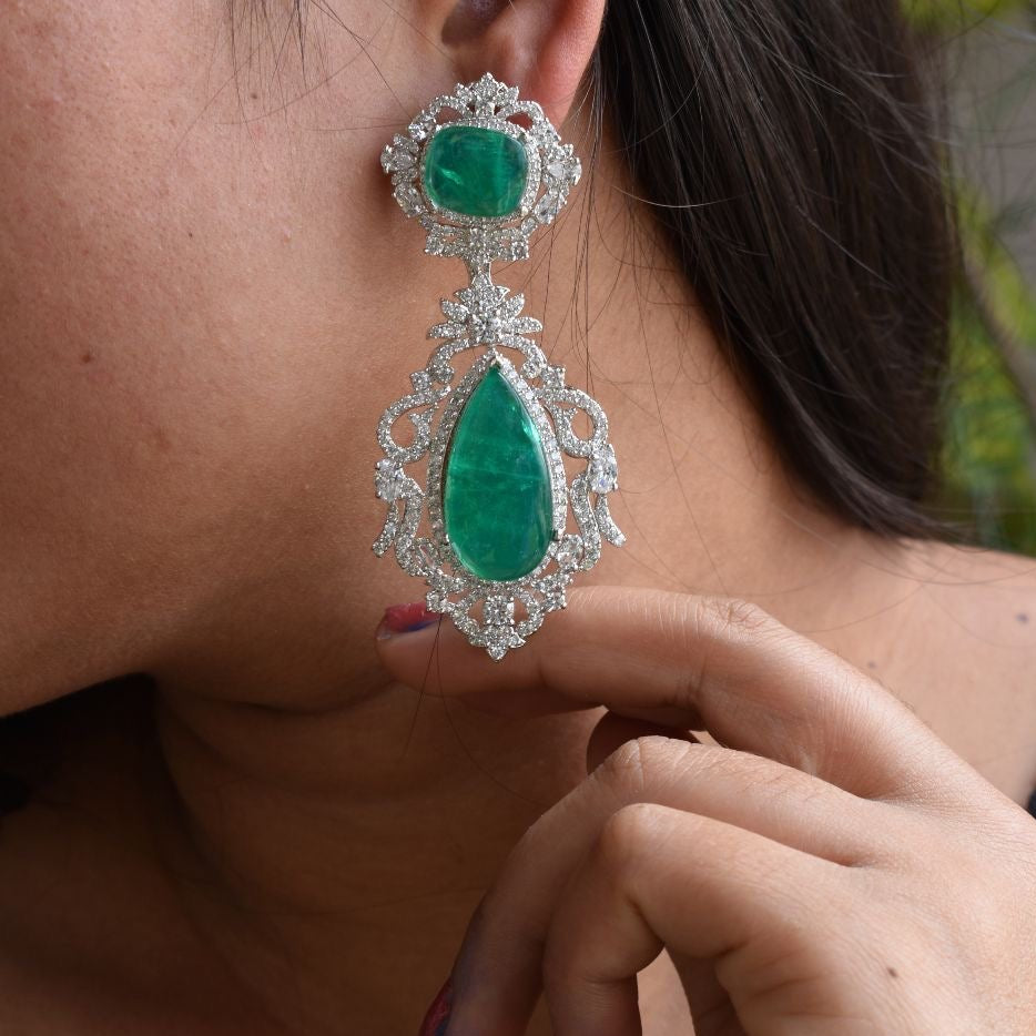 Tear Drop emerald Long earrings - MR Jewels