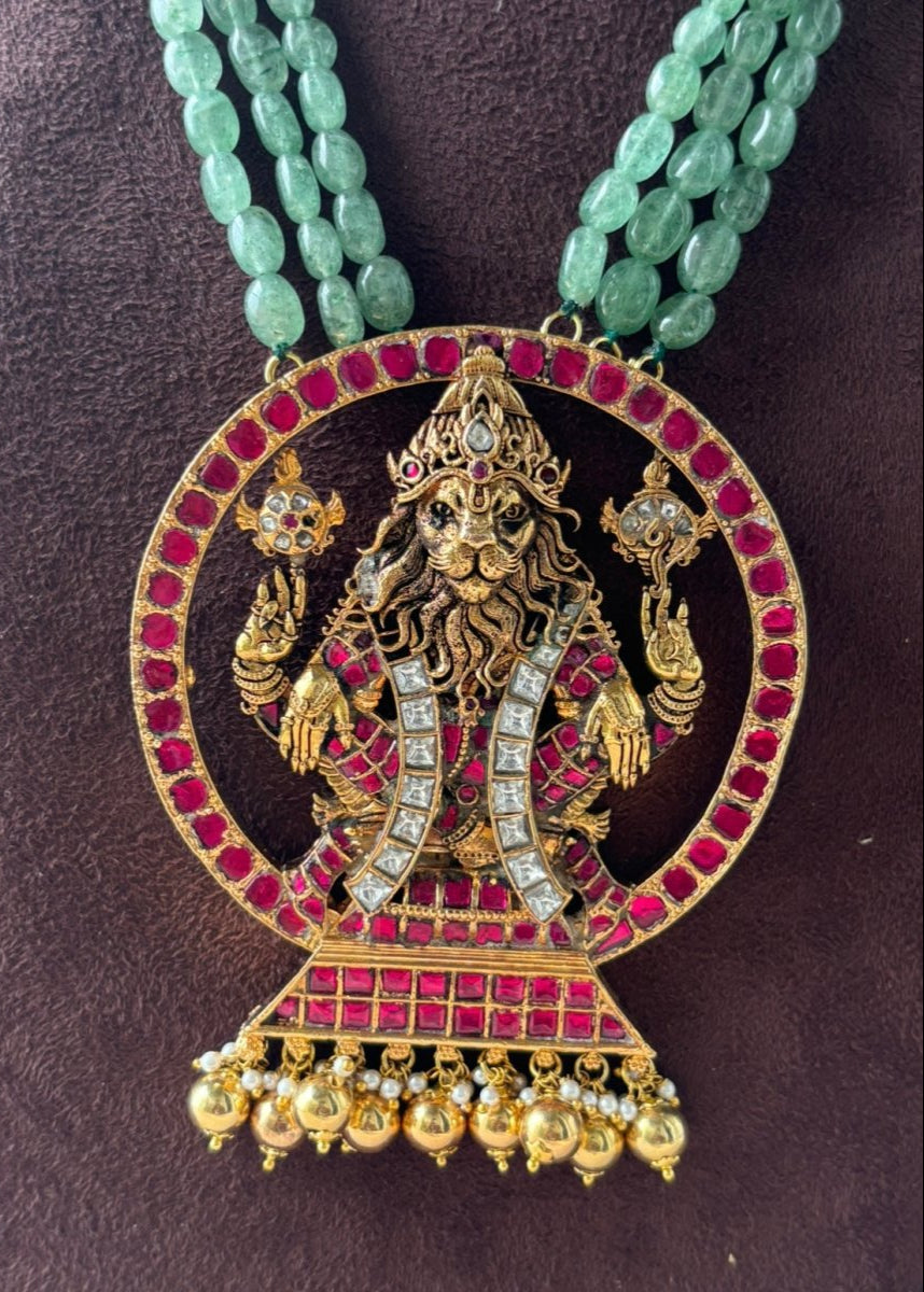 Trinity Emerald Narasimha Pendant Necklace - MR Jewels