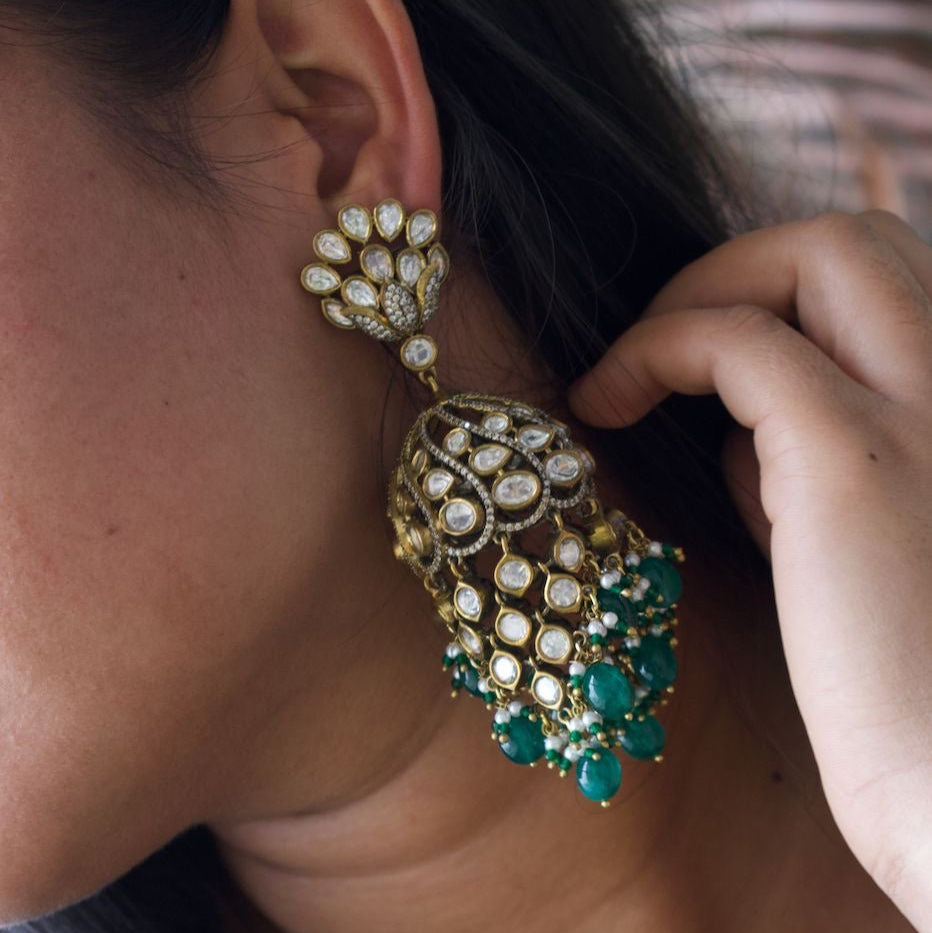 Uncut Polki Diamond long jhumka - MR Jewels