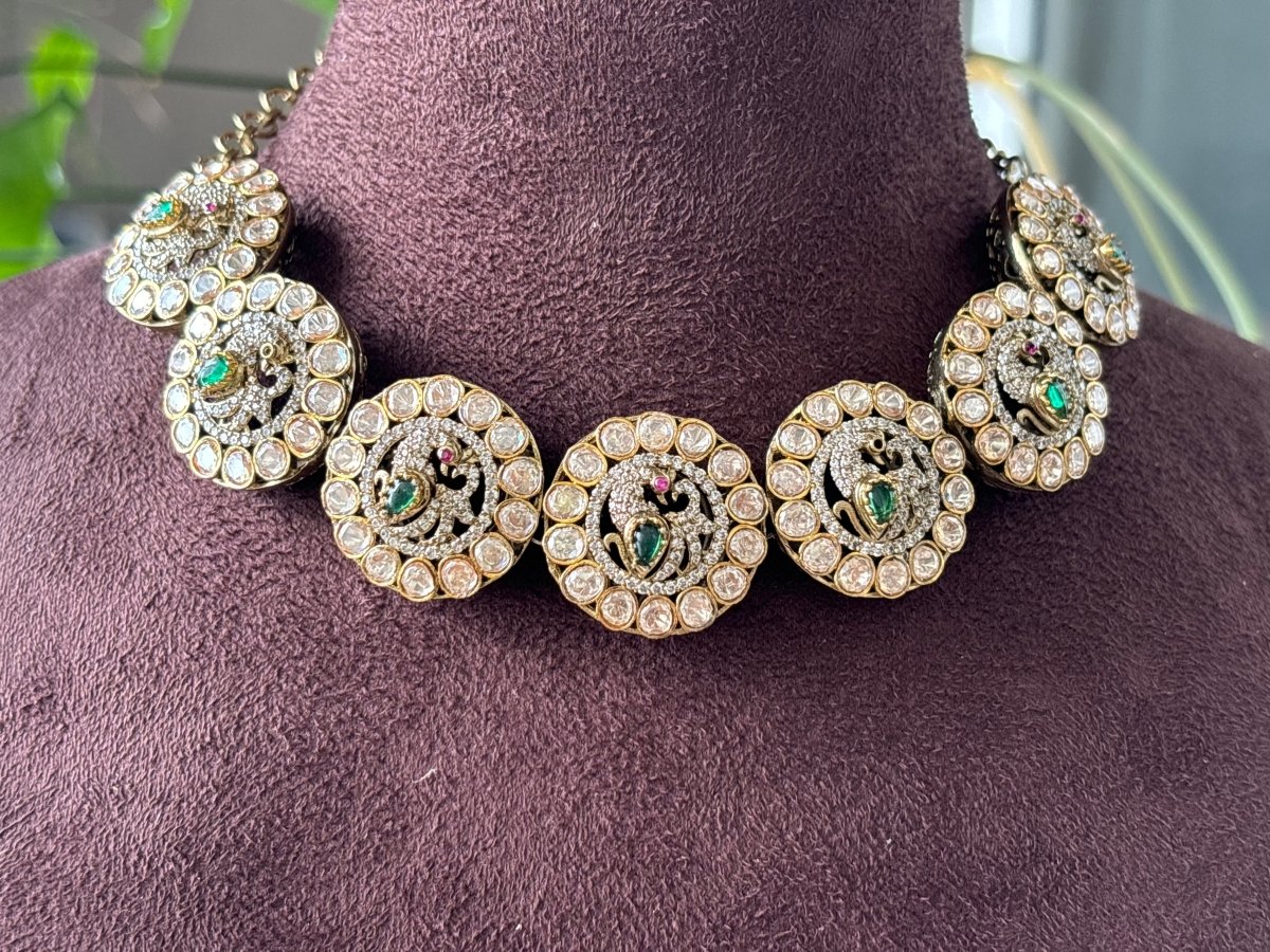 Uncut Polki Moissanite Peacock Necklace Set - MR Jewels