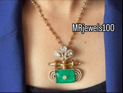 Unique Gold, Diamond, and Emerald Pendant Necklace and Earrings - MR Jewels