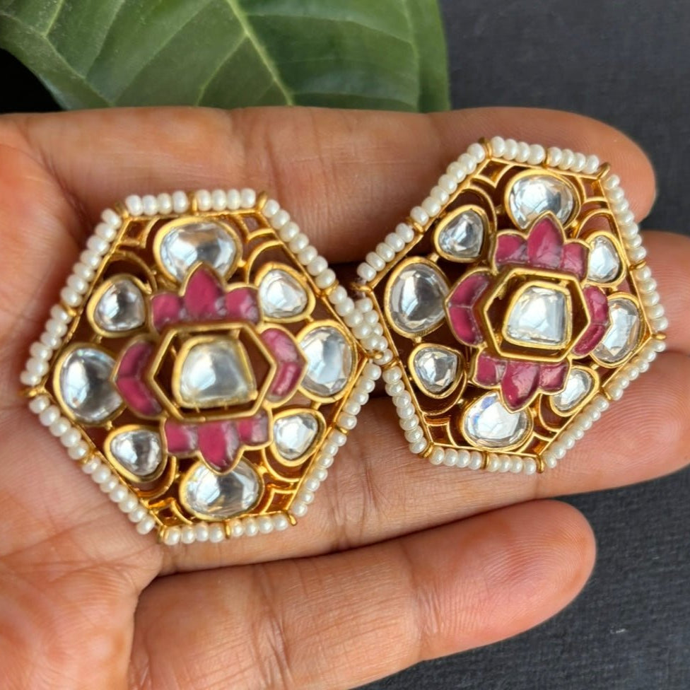 Verdant Bloom Kundan Stud Earrings - MR Jewels