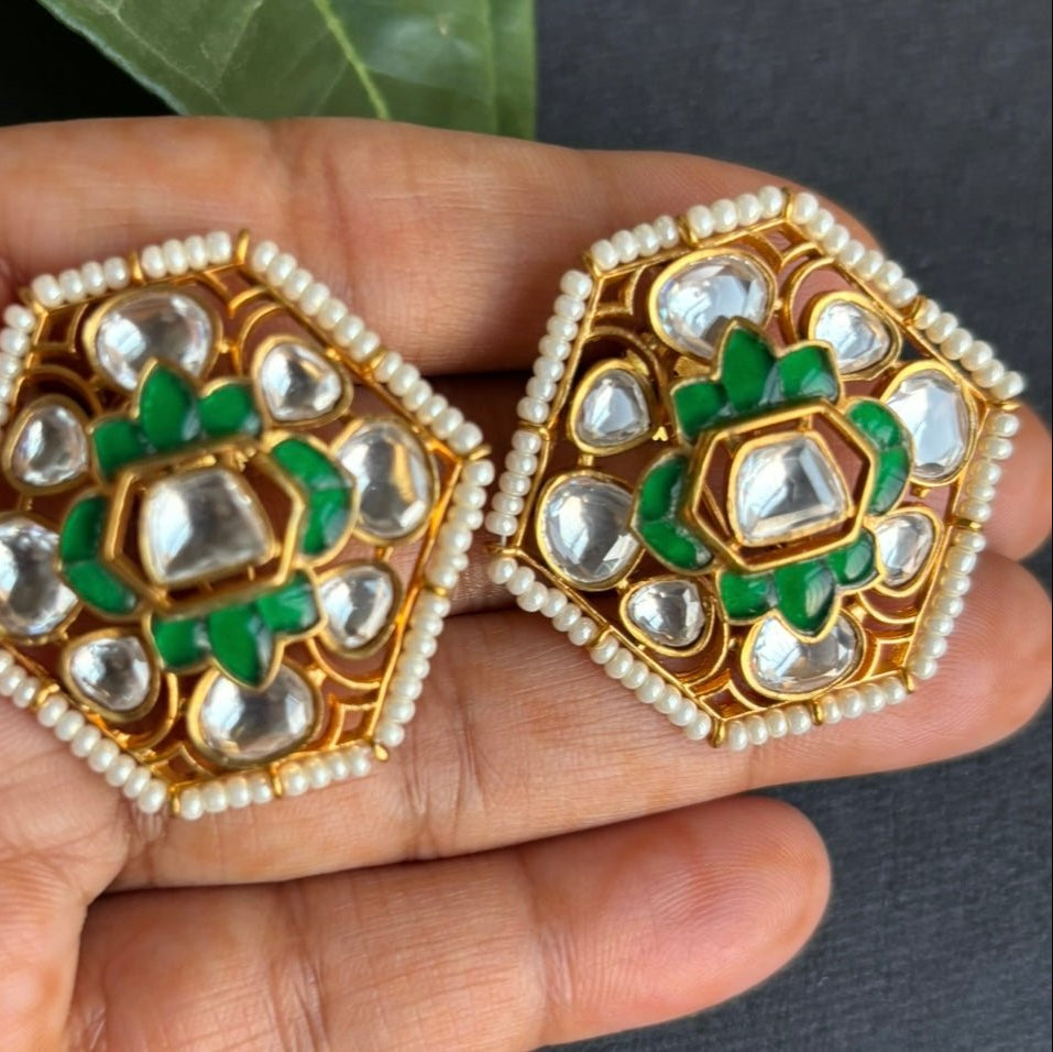 Verdant Bloom Kundan Stud Earrings - MR Jewels