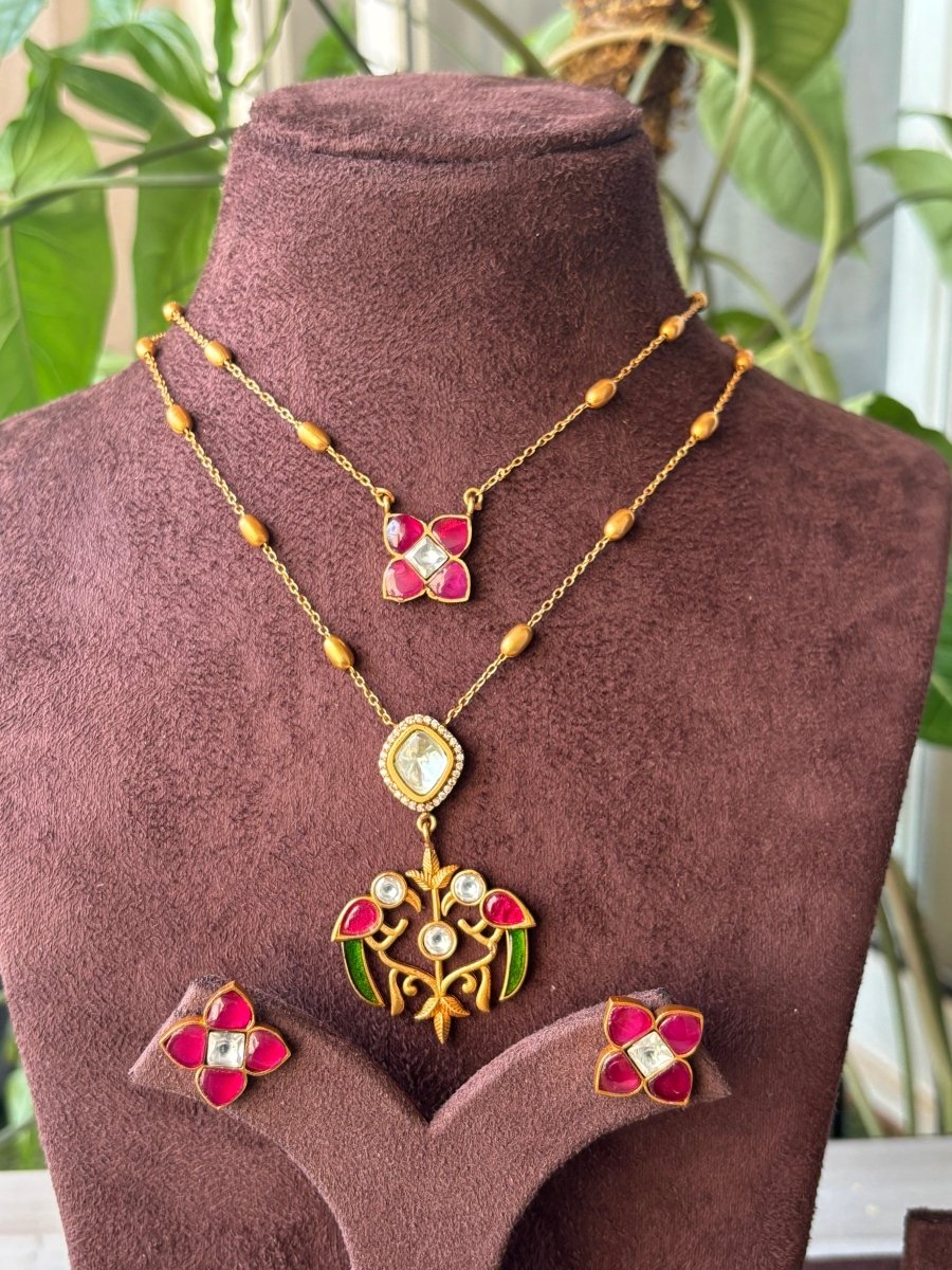 Vibrant Heritage: Enamel and Kundan Necklace Set - MR Jewels