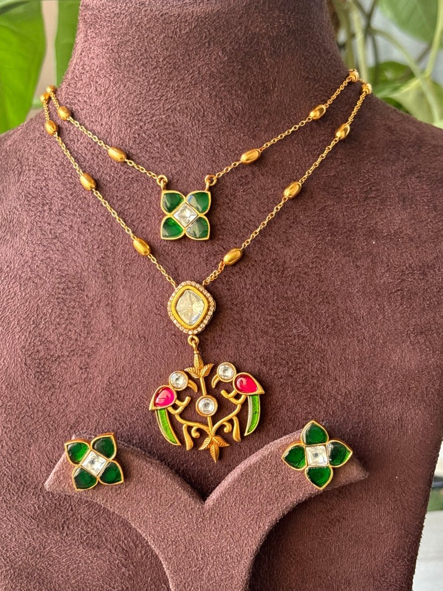 Vibrant Heritage: Enamel and Kundan Necklace Set - MR Jewels