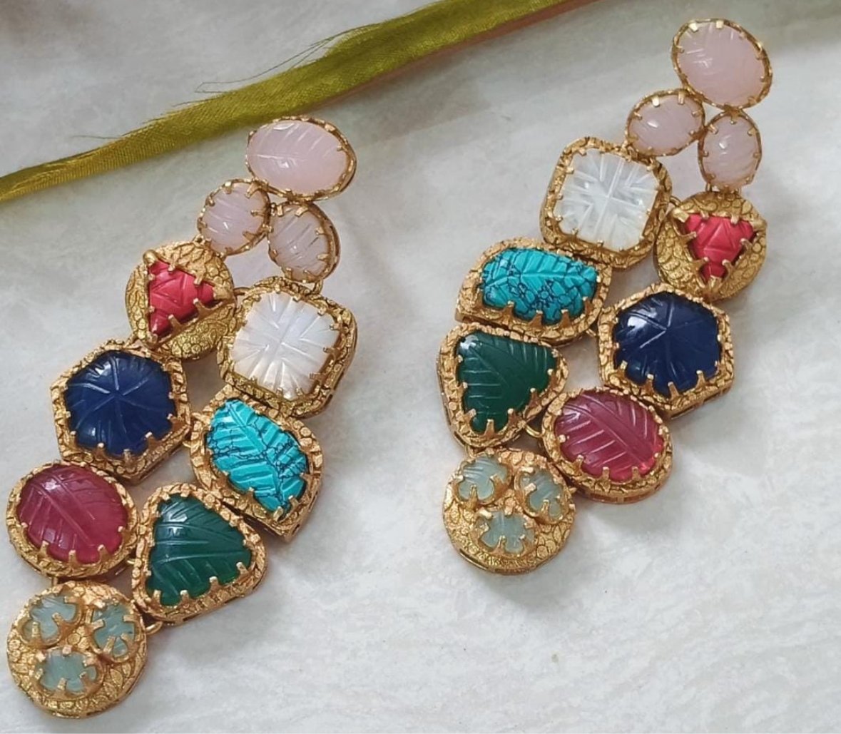 Vibrant Navrattan Cluster Earrings - MR Jewels