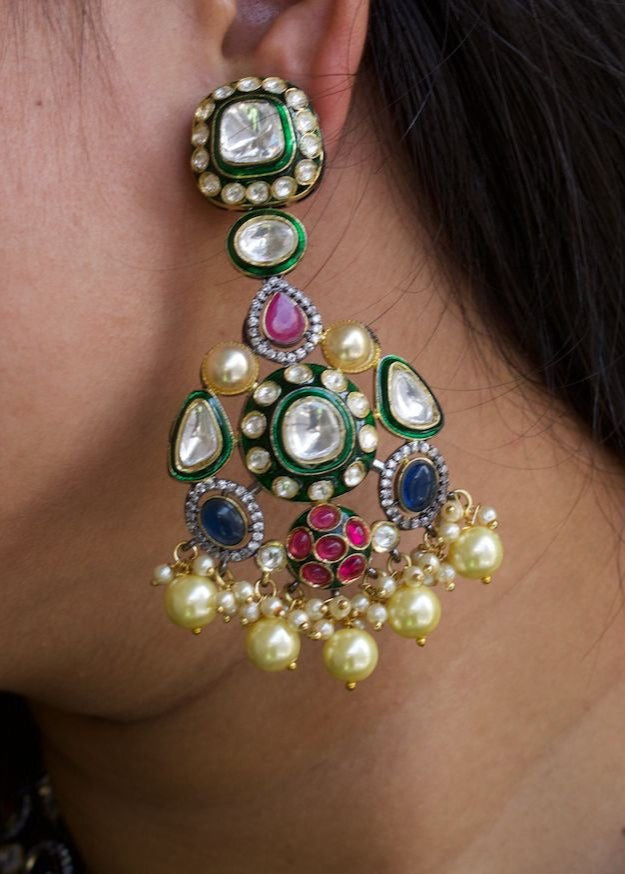 Victorian Multicoloured Gem Necklace set with matching earrings - MR Jewels