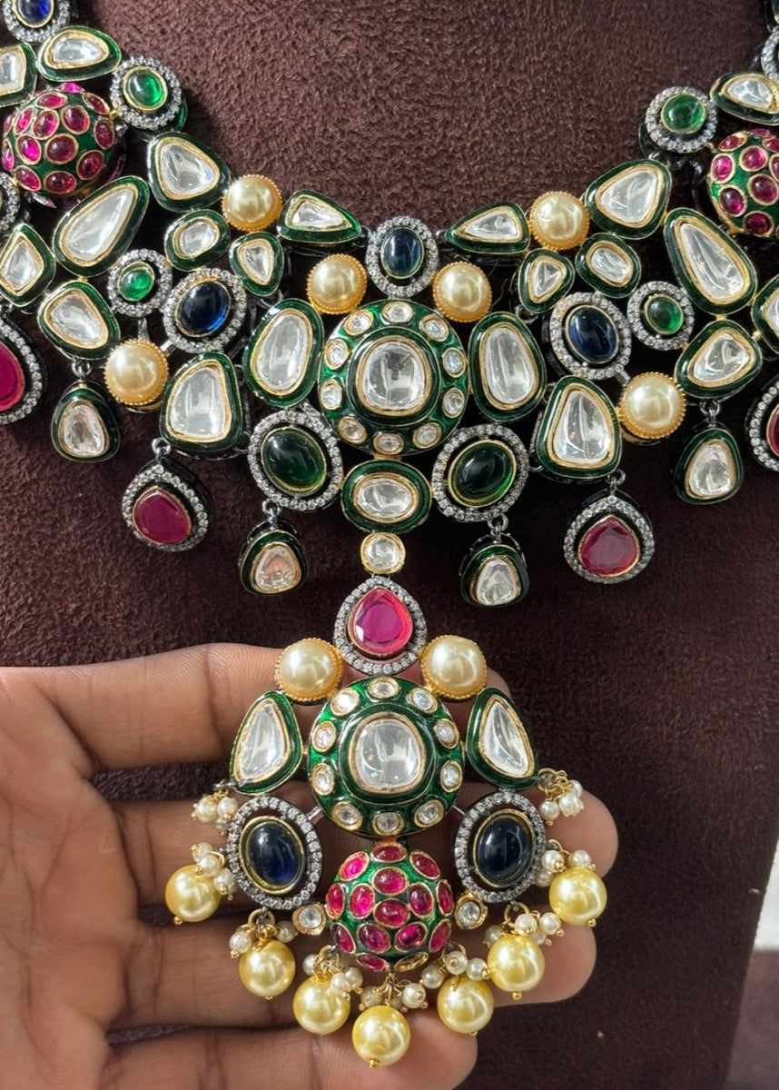 Victorian Multicoloured Gem Necklace set with matching earrings - MR Jewels