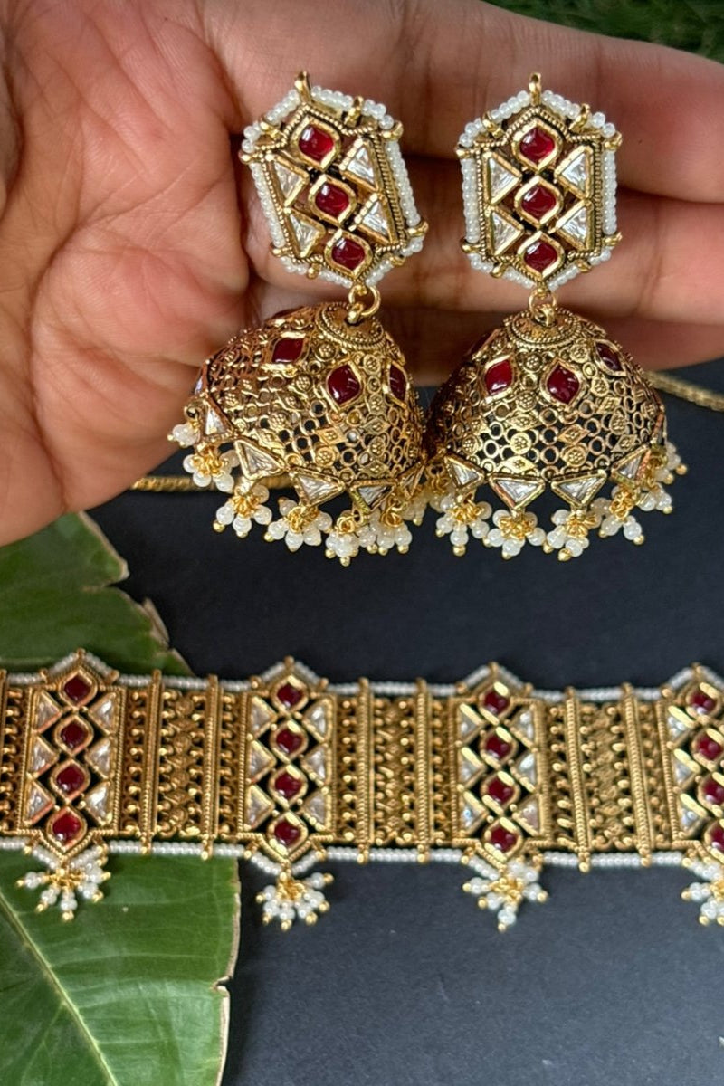 Vilandi chaandan har concept avrika Choker set with matching jhumki - MR Jewels
