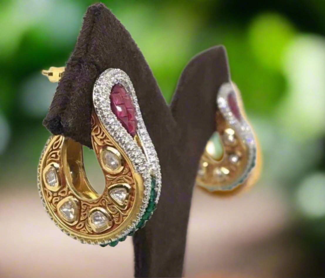 Vilandi Micron Gold Plated Ruby Emerald Earrings - MR Jewels