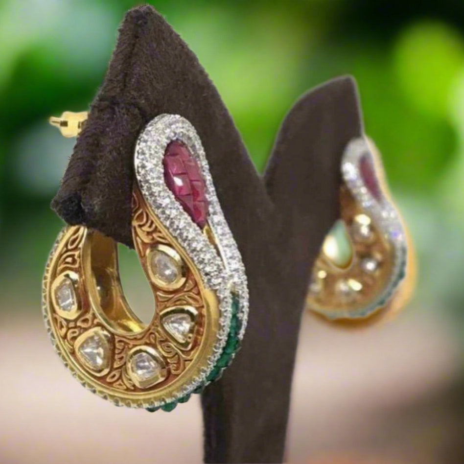 Vilandi Micron Gold Plated Ruby Emerald Earrings - MR Jewels