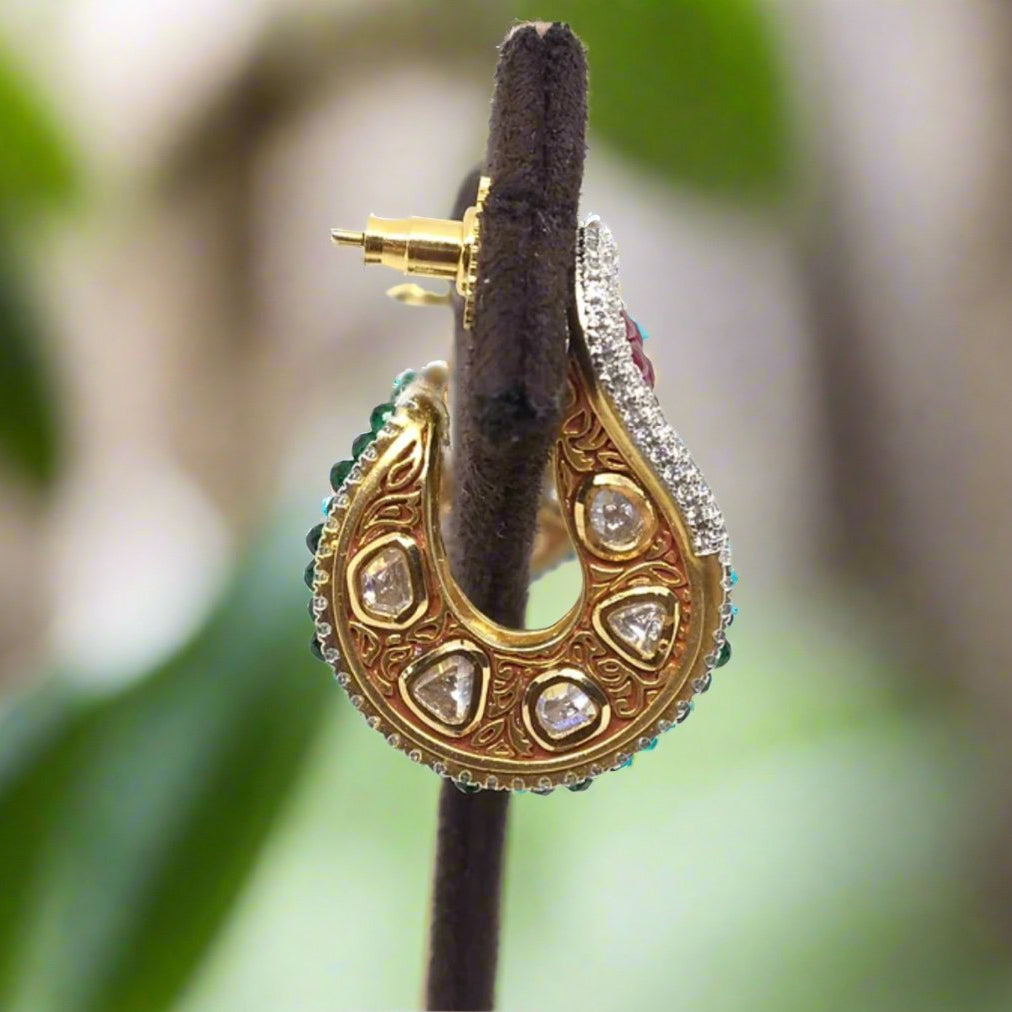 Vilandi Micron Gold Plated Ruby Emerald Earrings - MR Jewels