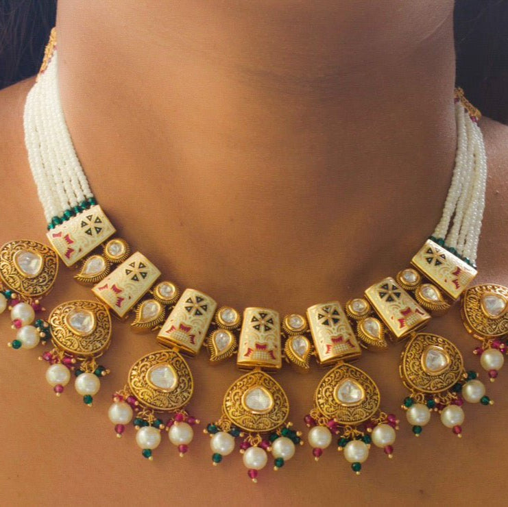 Vintage Bikaneri Enamel Jewelry Set - MR Jewels