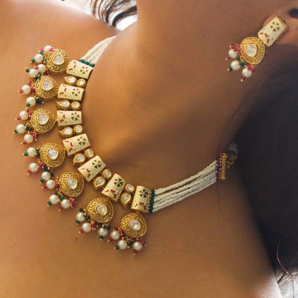 Vintage Bikaneri Enamel Jewelry Set - MR Jewels