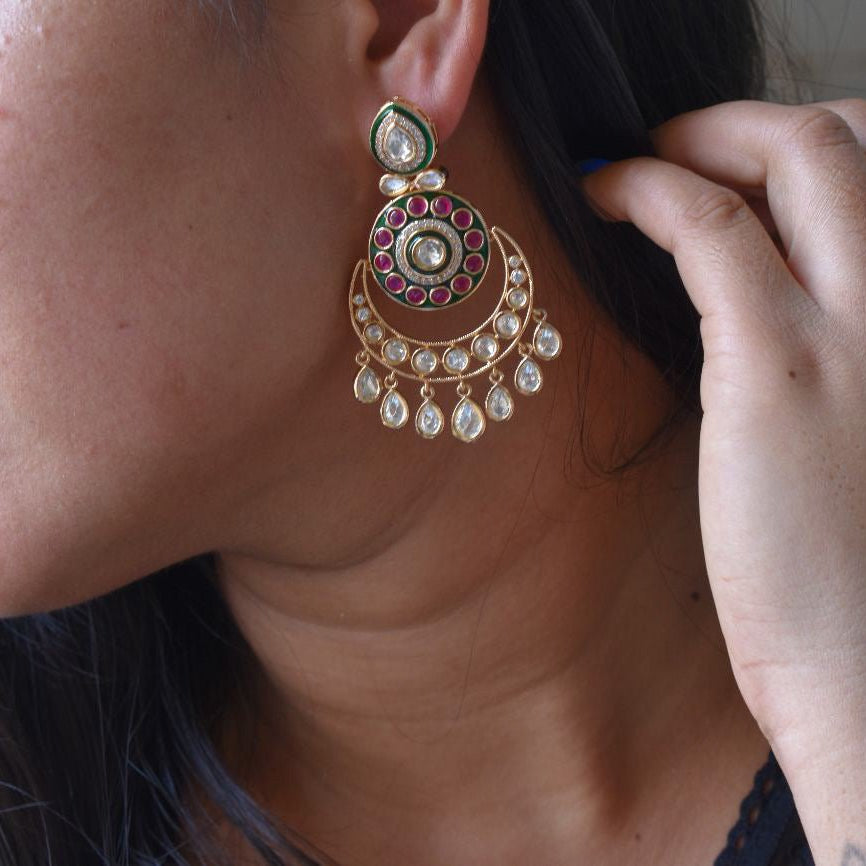 Vintage Meenakari Crescent Chaandbali - MR Jewels