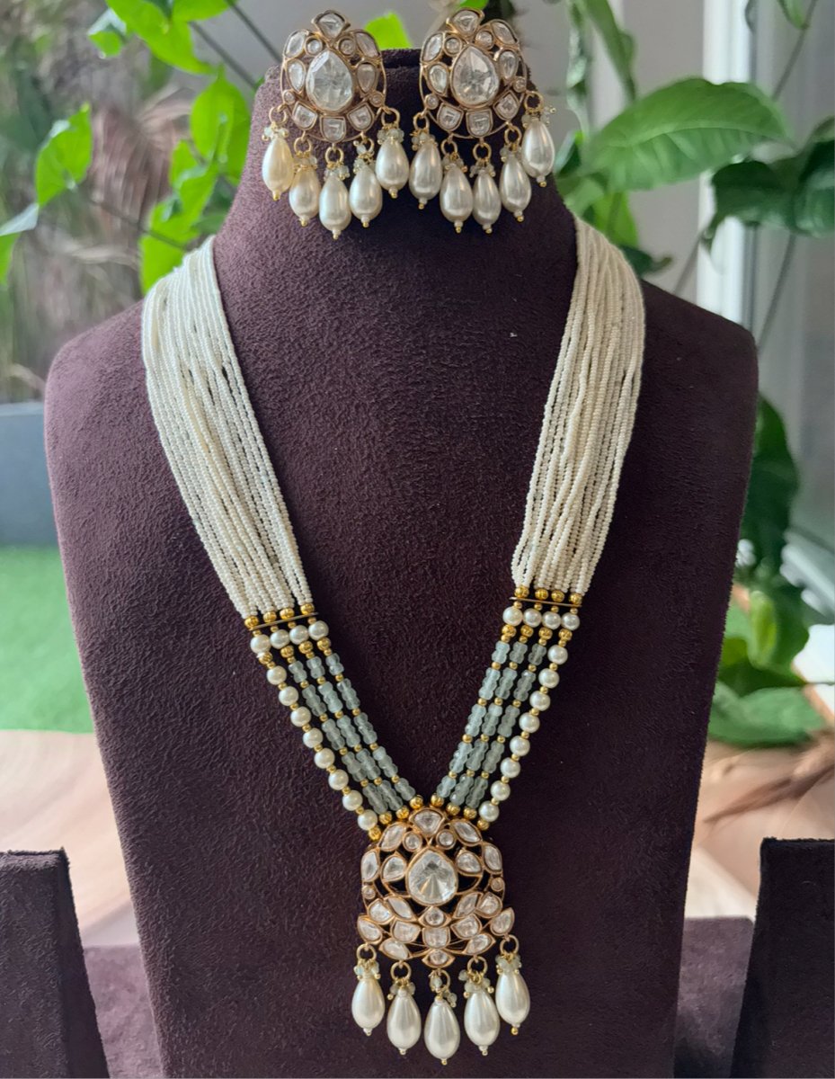 White Beads Kundan Pearl Necklace Set - MR Jewels