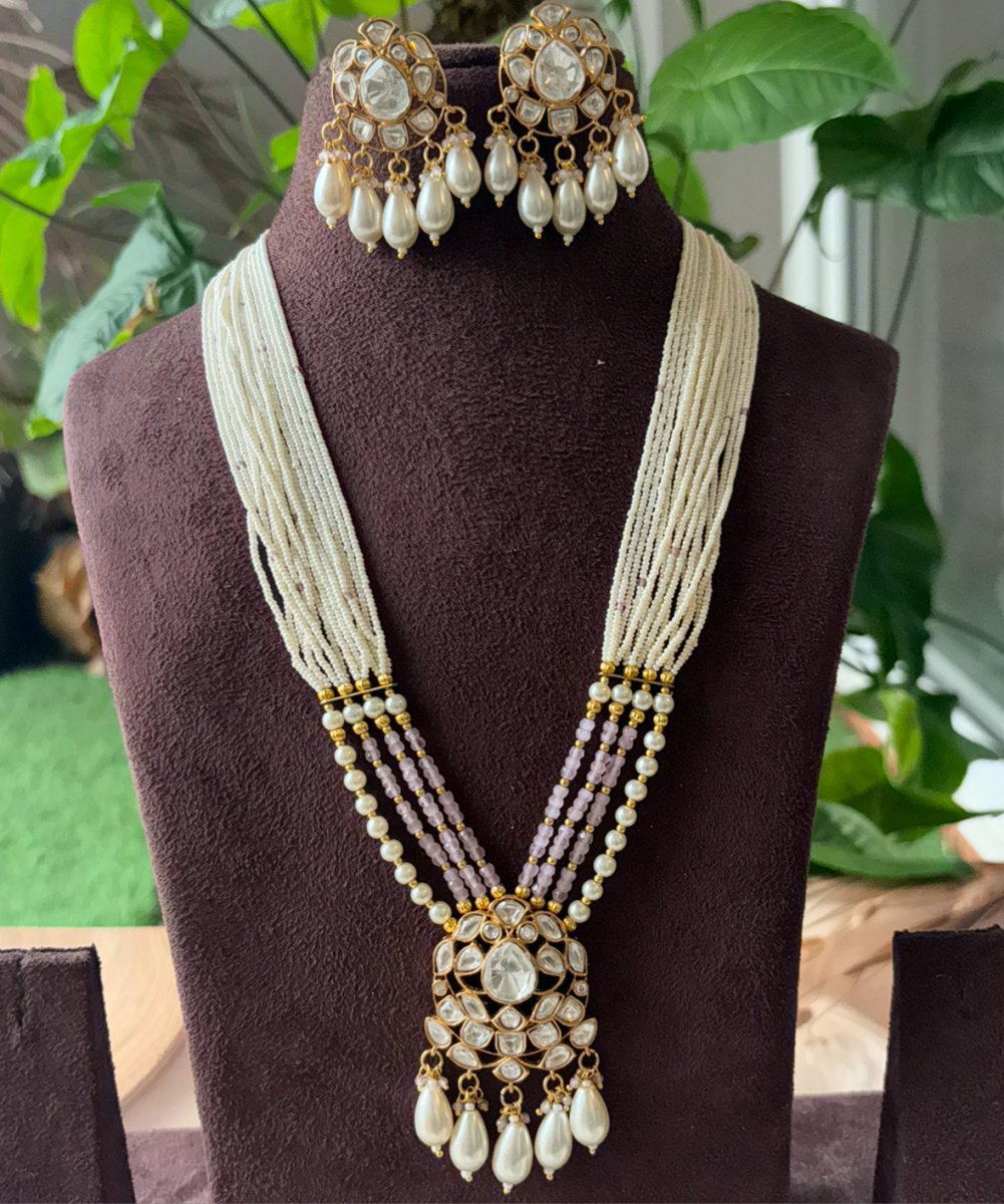 White Beads Kundan Pearl Necklace Set - MR Jewels