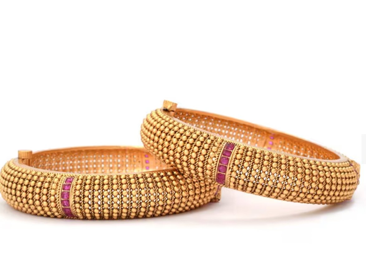 Women Gold Plated Ruby kada - Pair of 2 - MR Jewels